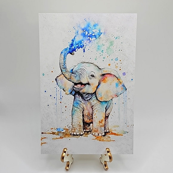 NobleCaptures Other - 4x6 Baby Elephant Watercolor Oil Painting‎ Art Print
